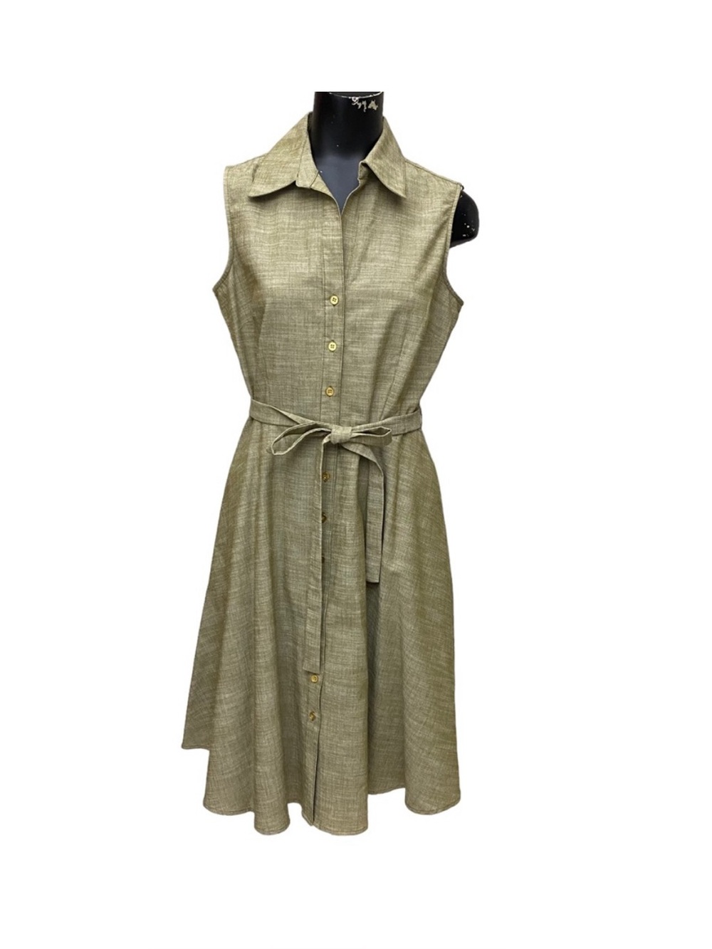 Sharagano Sleeveless Fit and Flare Dress in Olive Green